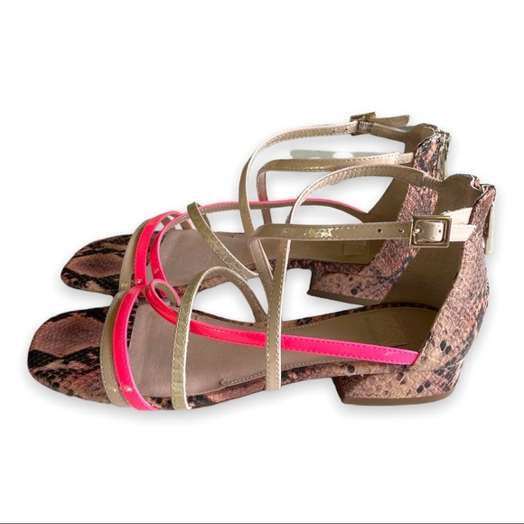Louise Et Cie Sandals Eleri Snake Leather Patent Stap Square Toe Block Heels - Picture 2 of 10